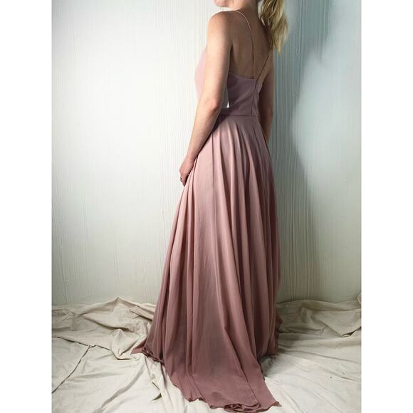 JENNY YOO Inesse Dusty Rose Blush Maxi Chiffon Gown US 2 Whipped Apricot NWT - Picture 8 of 16